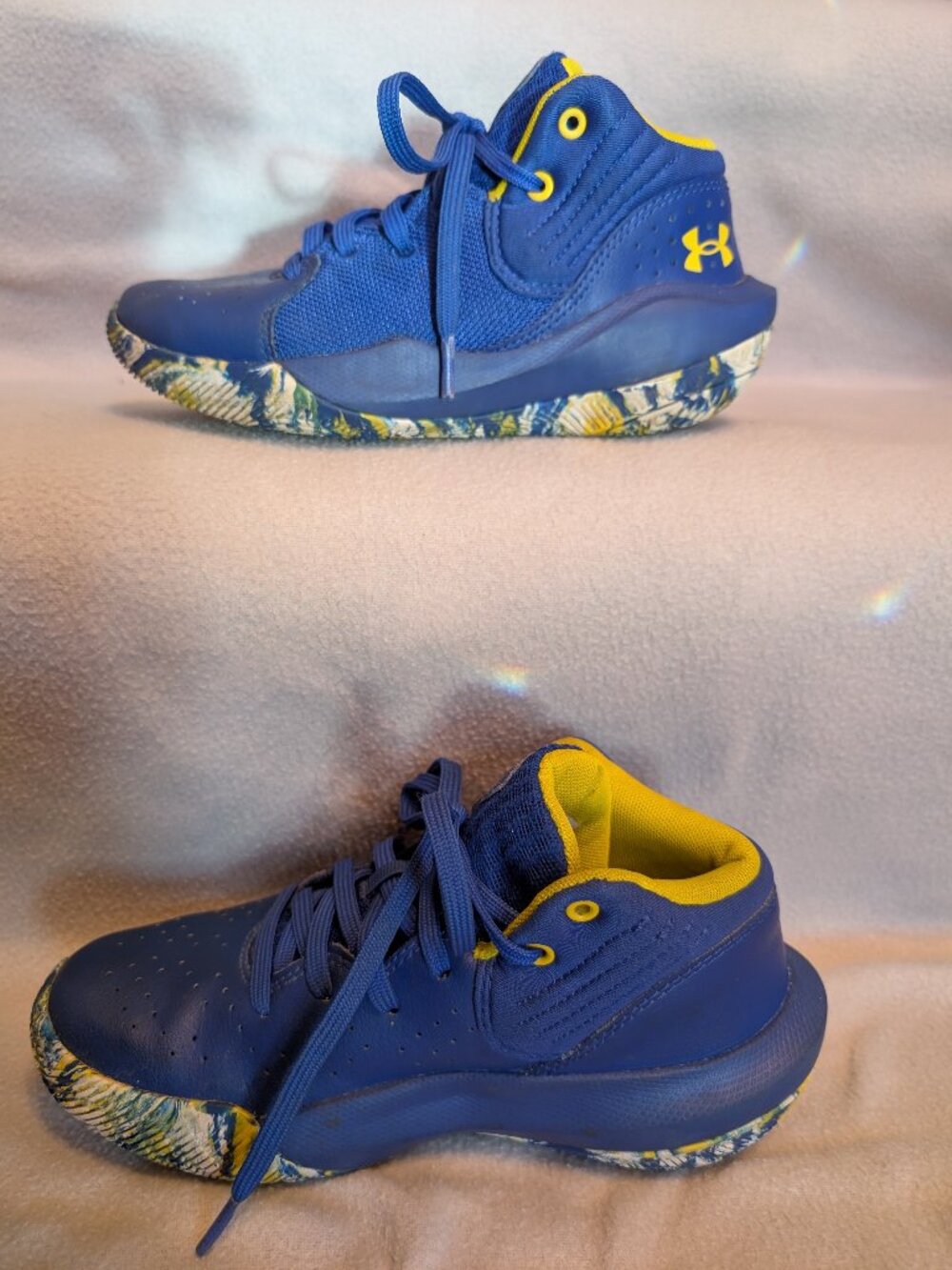 Lot! 2 pair Under Armour Shoes Sneakers Size 2Y blue yellow gray - Picture 7 of 16